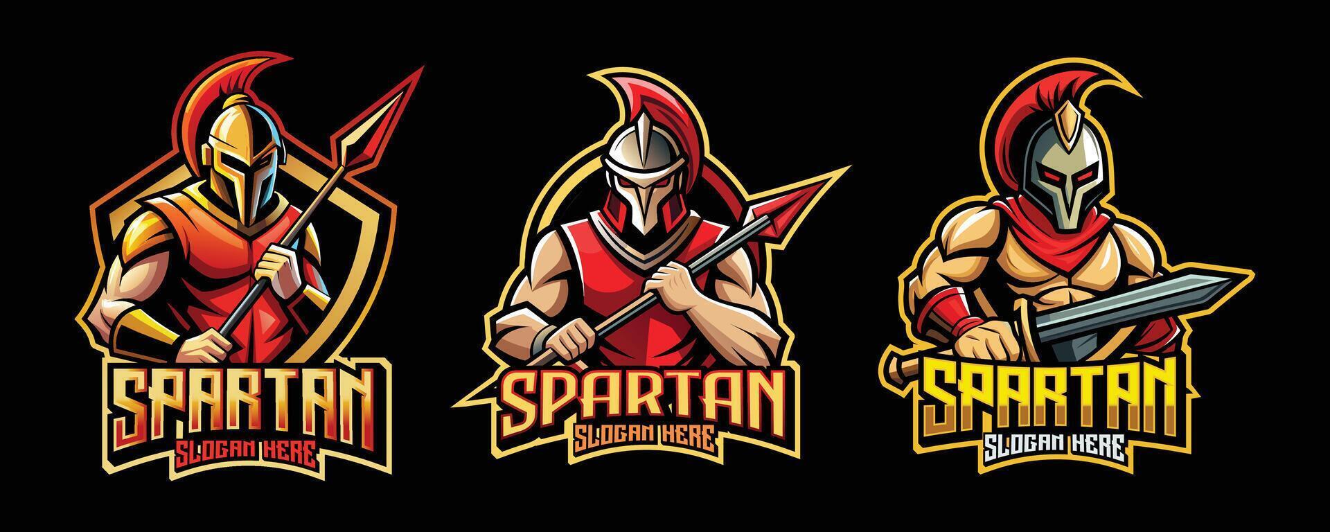 espartano esport jogos logotipo. conjunto do espartano Guerreiro mascote Projeto vetor