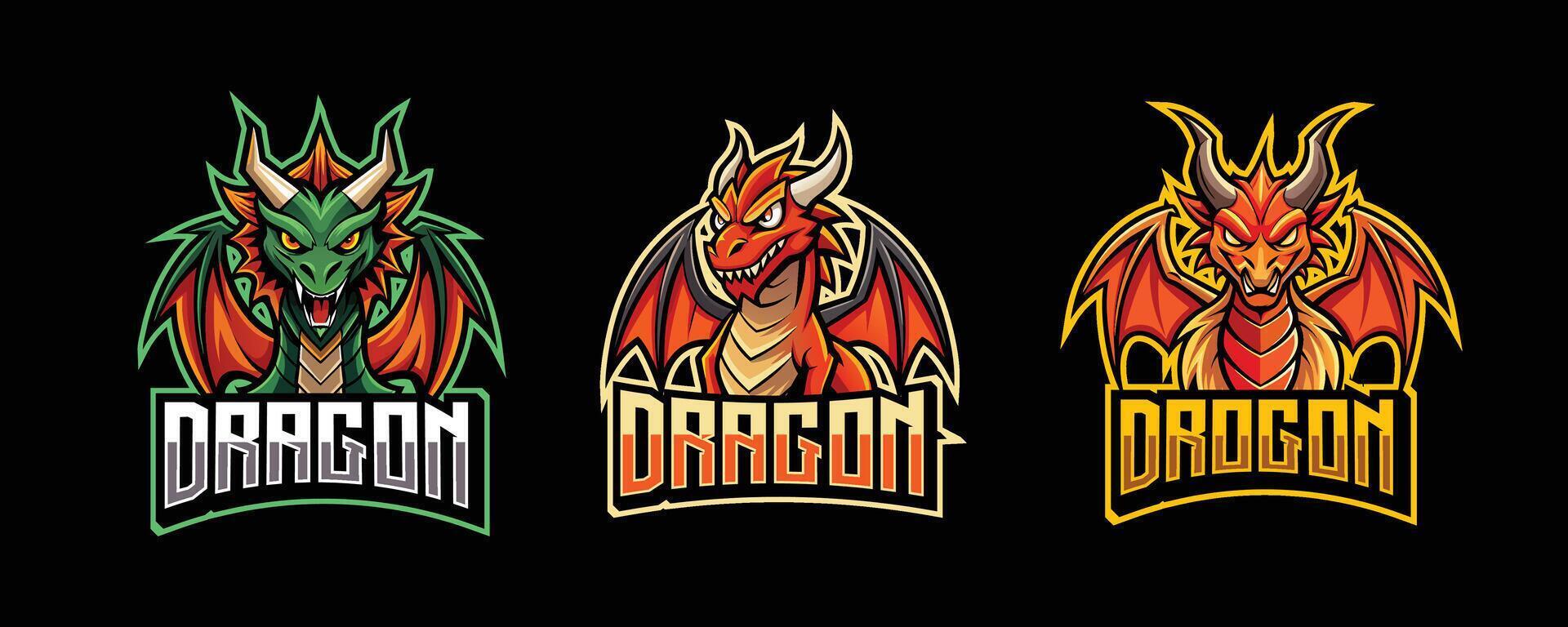 Dragão esport jogos logotipo. conjunto do Dragão mascote Projeto vetor