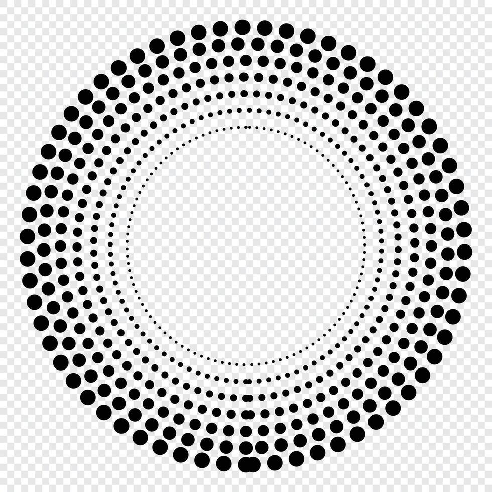 meio-tom pontos dentro círculo forma. Projeto elementos com circular meio-tom pontos. volta pontilhado quadro. círculo pontos vetor