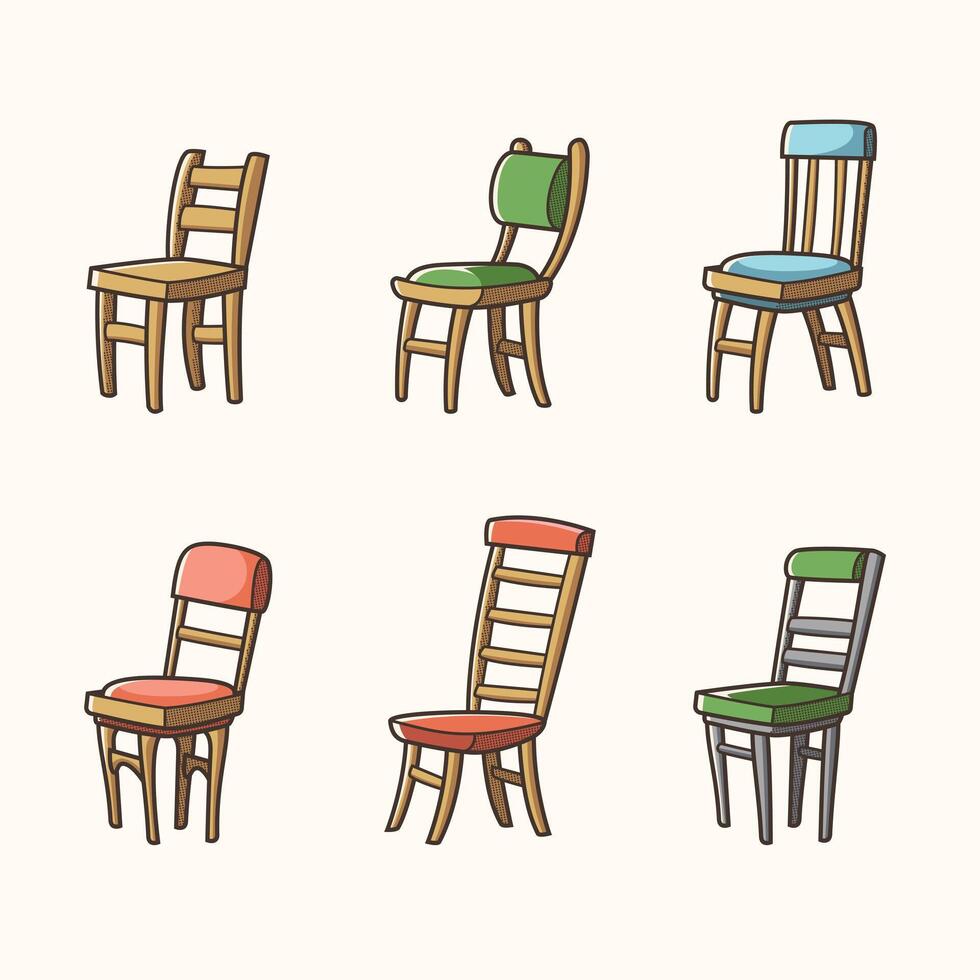 conjunto do de madeira cadeira adesivo projeto, ícone Projeto e vetor ilustração