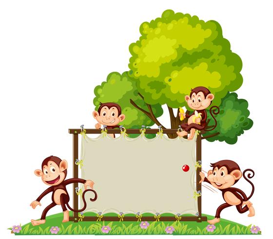 Um grupo de macacos brincando no banner vetor