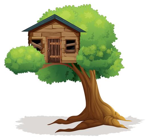 Casa na árvore de madeira na árvore vetor