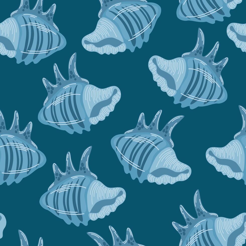 mar cartuchos desatado padronizar. verão marinho animal fundo. na moda padronizar do conchas do mar para invólucro papel, papel de parede, adesivos, caderno cobrir. vetor oceano Caracol desenho animado pano de fundo ilustração.