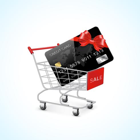carrinho de compras com cartão de crédito e arco vetor