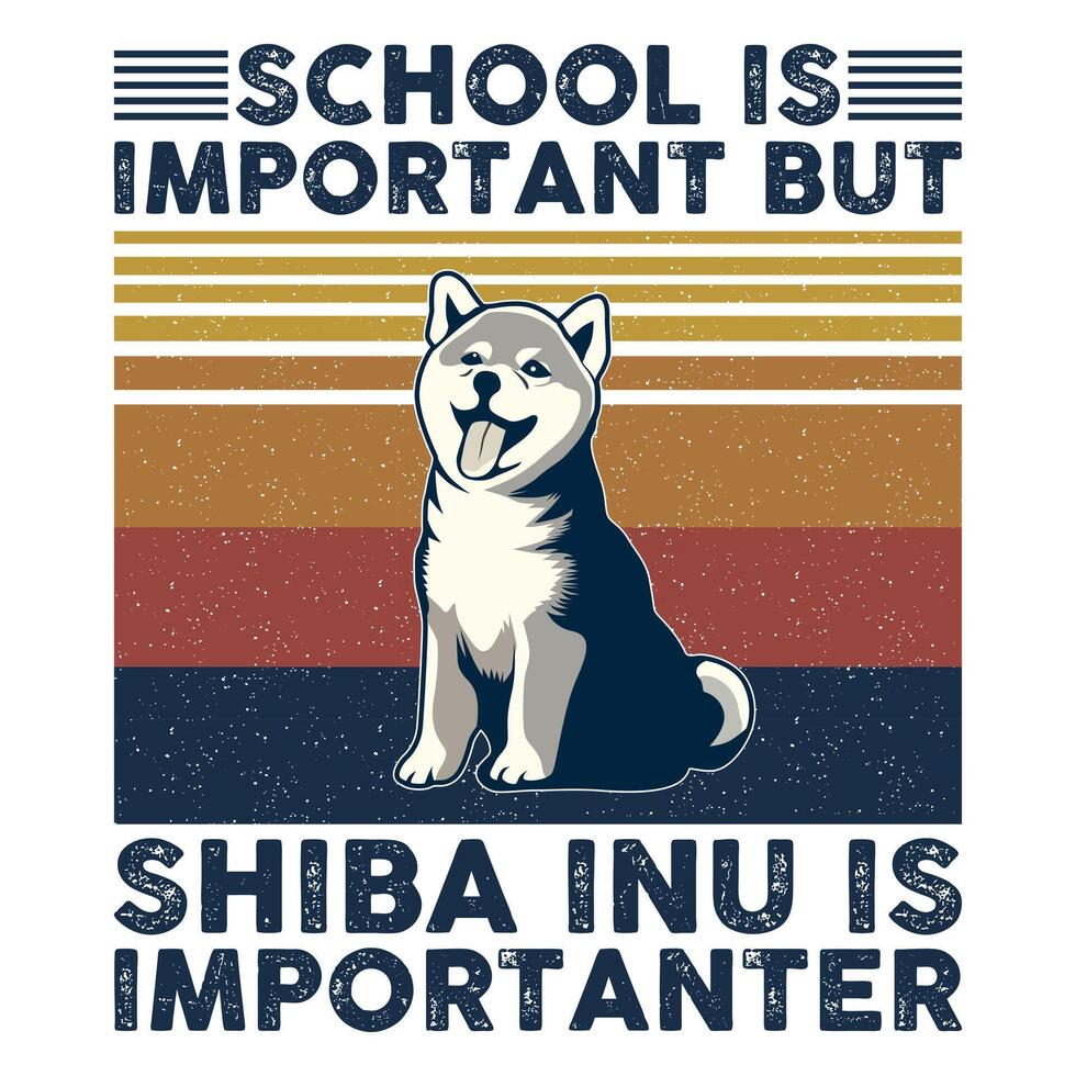 escola é importante mas Shiba inu é importante tipografia camiseta Projeto vetor