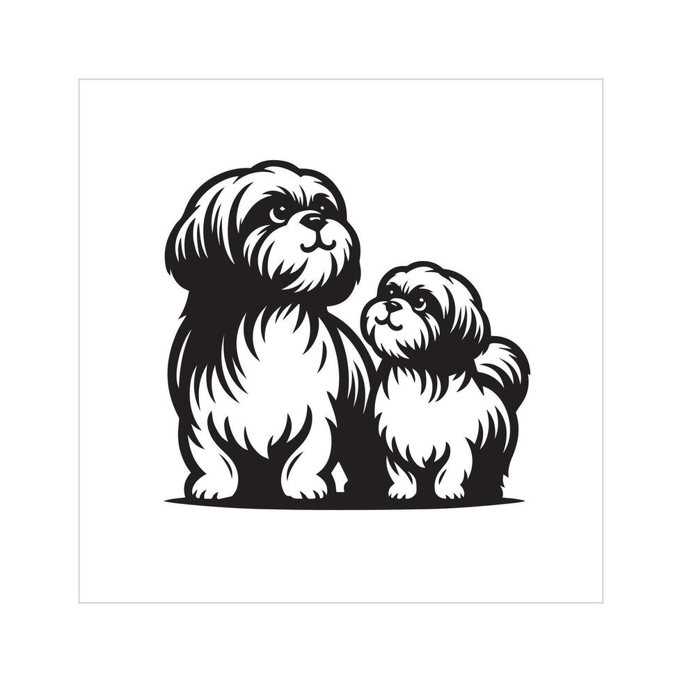 ai gerado shih tzu cachorro família clipart ilustração dentro Preto e branco vetor