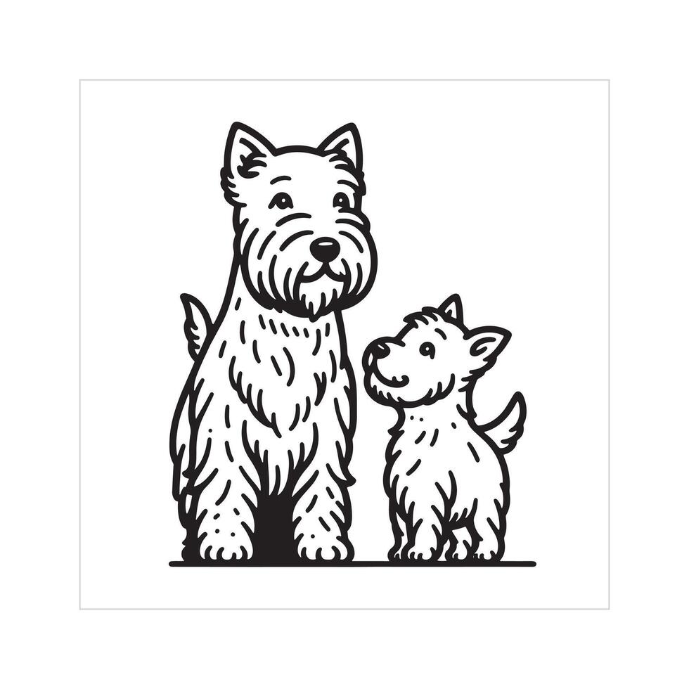 ai gerado escocês terrier cachorro família clipart ilustração dentro Preto e branco vetor