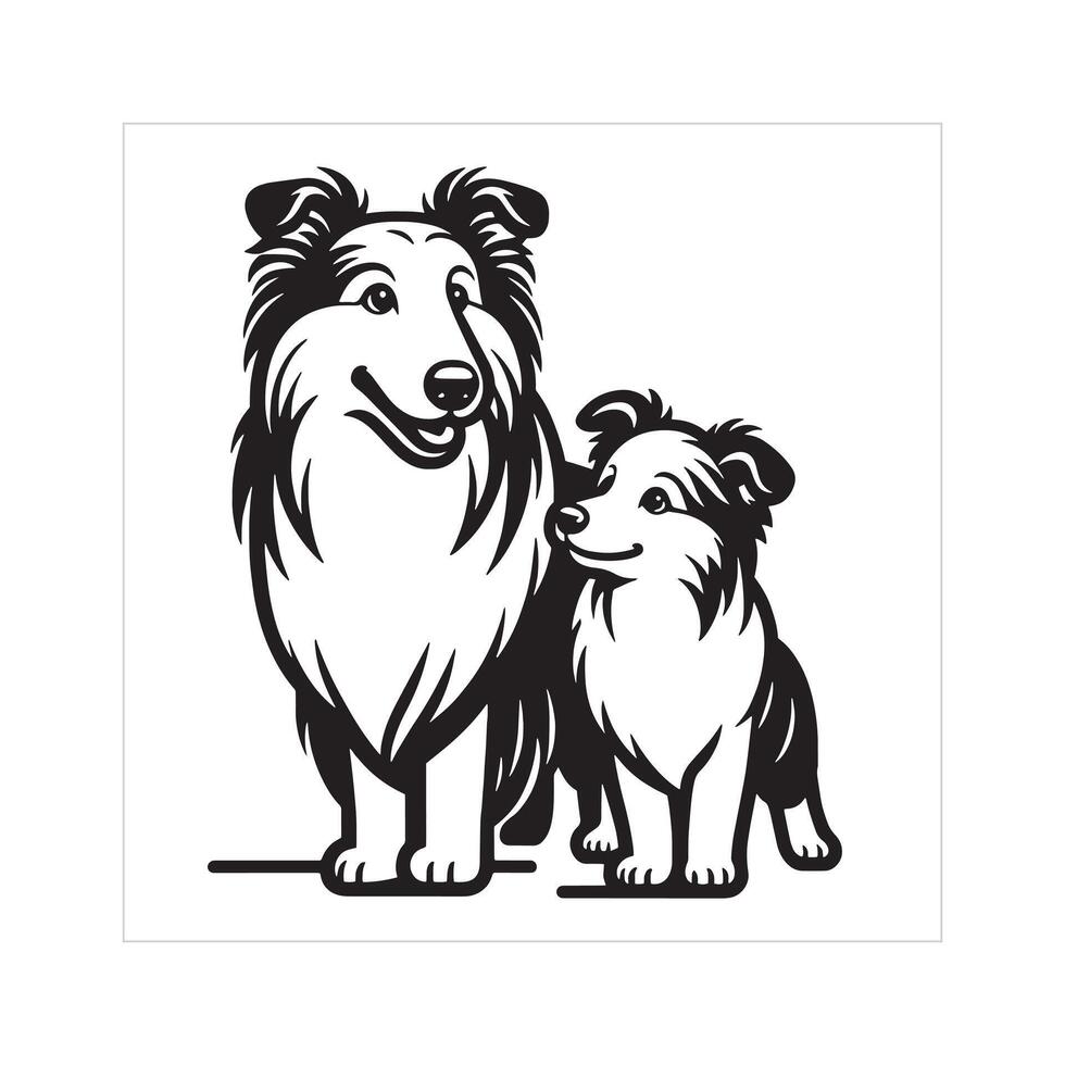 ai gerado collie cachorro família clipart ilustração dentro Preto e branco vetor