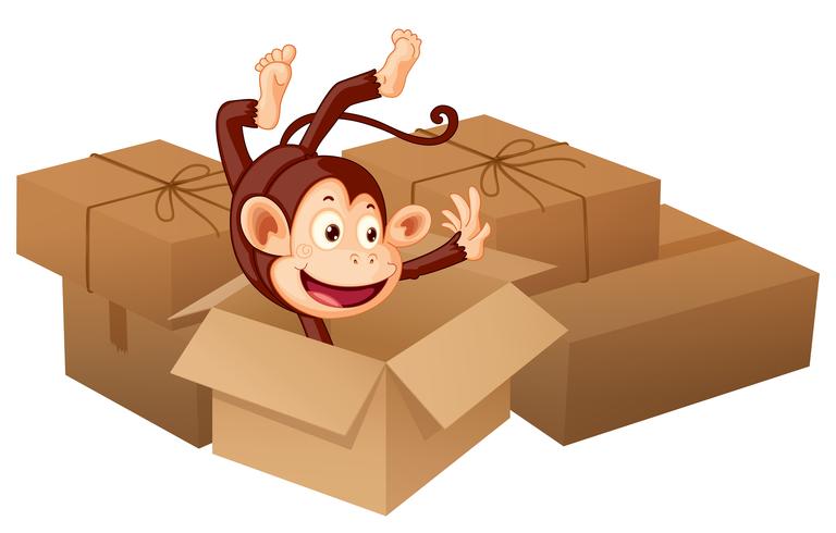 Um macaco sorridente e caixas vetor