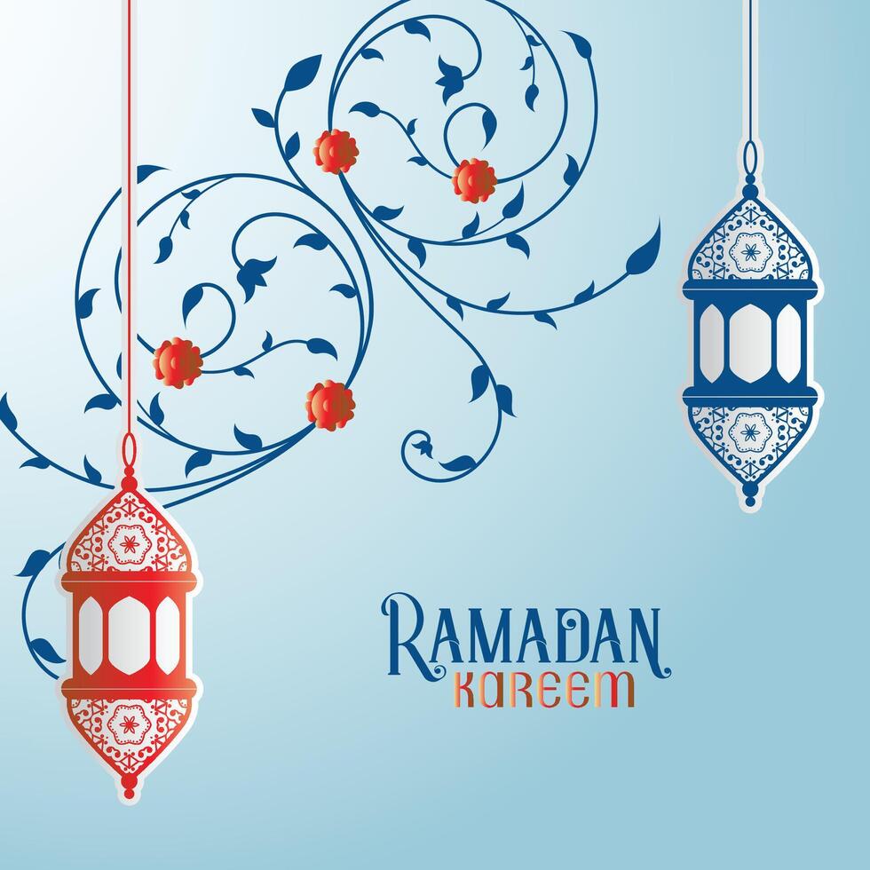 ramdan kareem Projeto com decorativo lanterna e islâmico floral decoração. - vetor