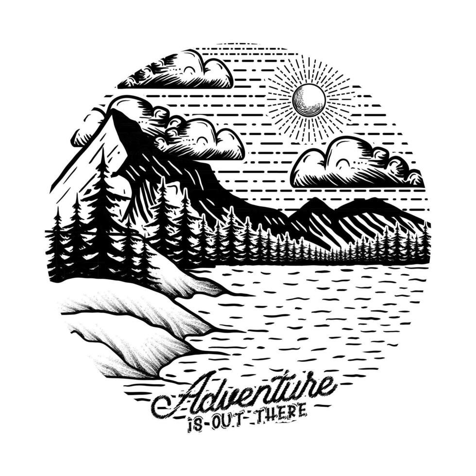 aventura é Fora lá linha arte t camisa Projeto ilustração vetor