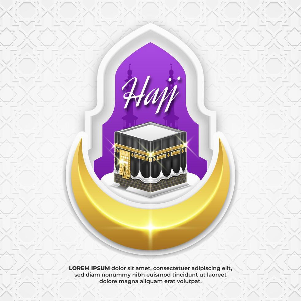 realista kaaba e crescente lua dentro hajj ilustração vetor