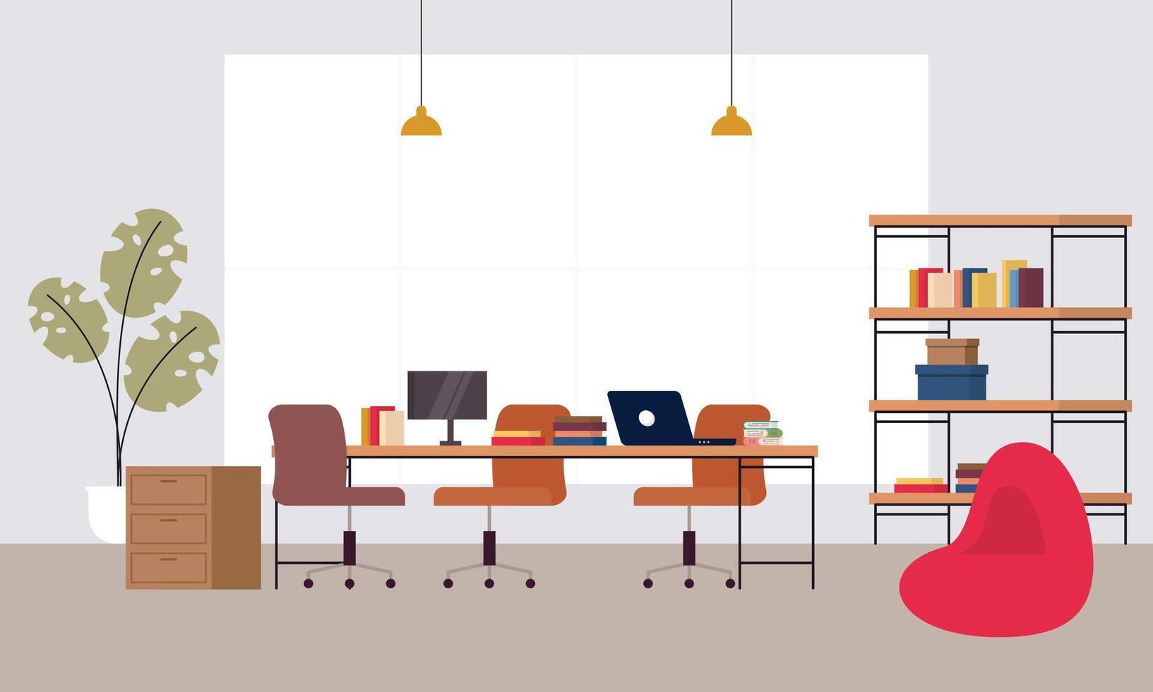 criativo e moderno ambiente de trabalho. moderno minimalista esvaziar escritório interior conceito ilustração vetor
