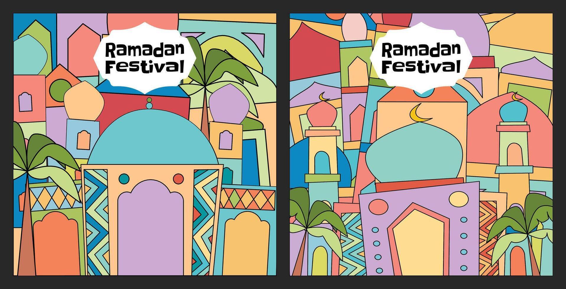colorida abstrato quadrado Ramadã para social meios de comunicação, folheto, poster vetor