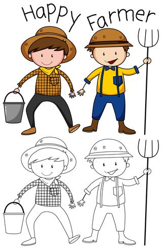 Doodle personagem de agricultor feliz vetor