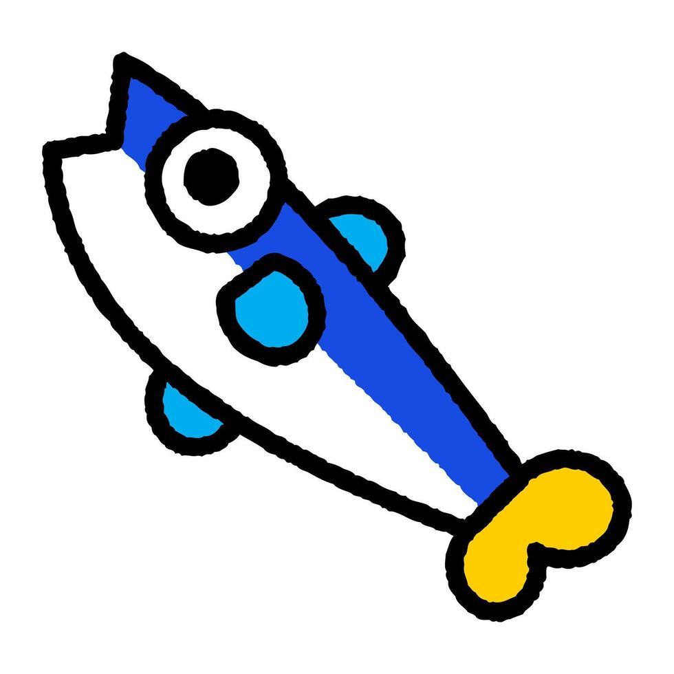 peixe desenho animado tornar áspero colori linha ícone vetor