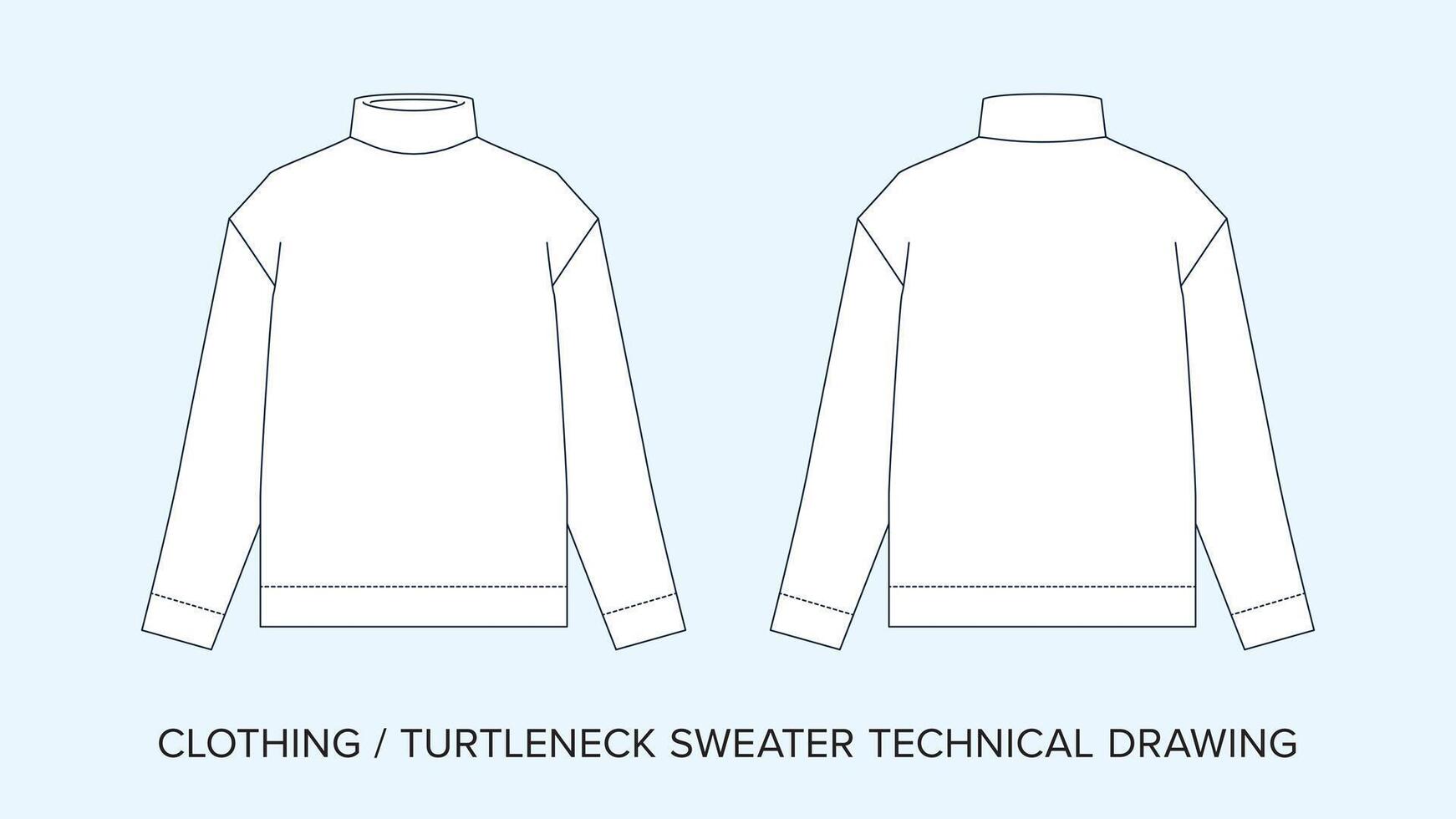 gola alta suéter, técnico desenho, vestuário projeto para moda designers vetor