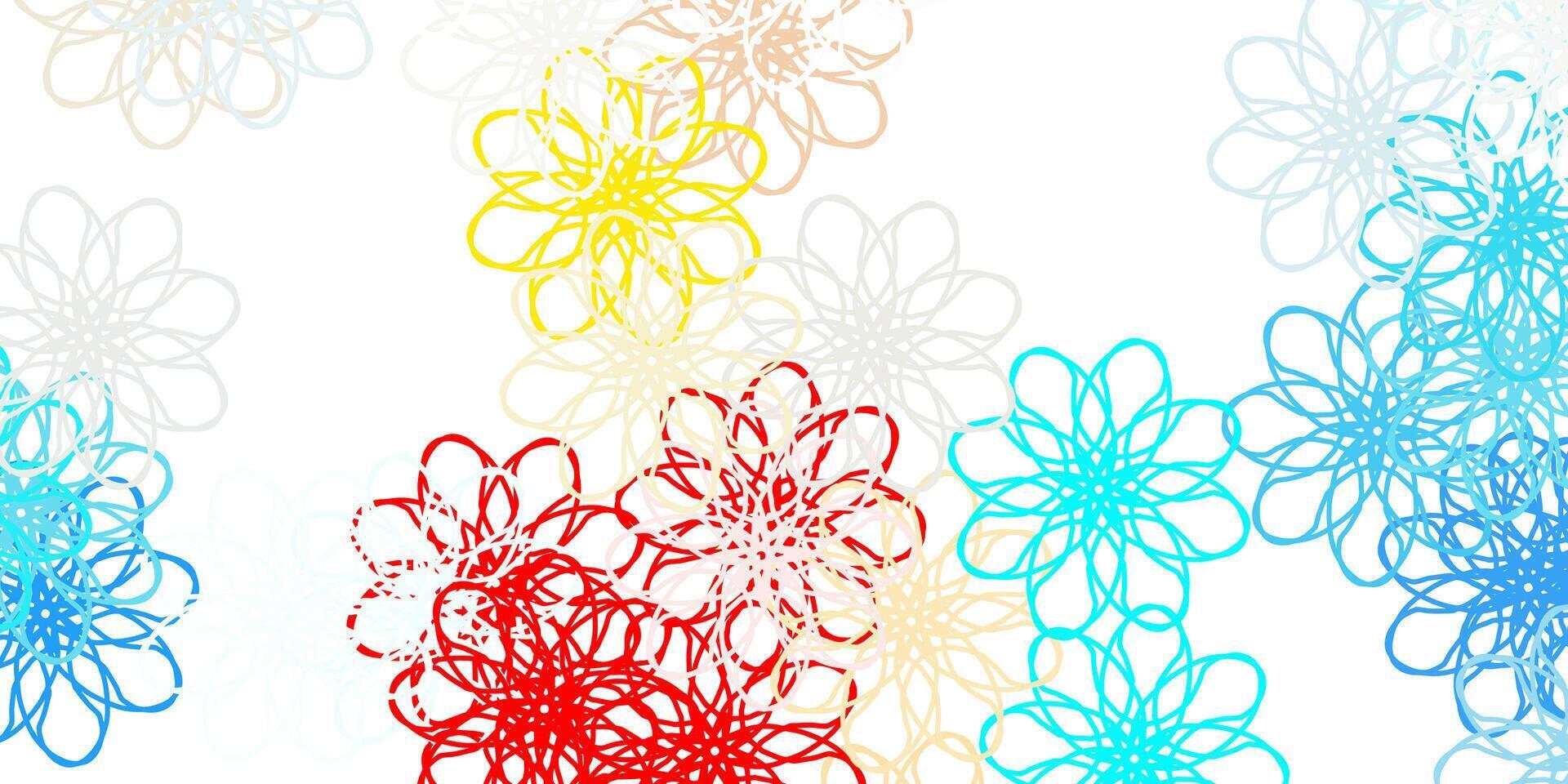 fundo de doodle de vetor azul e amarelo claro com flores.