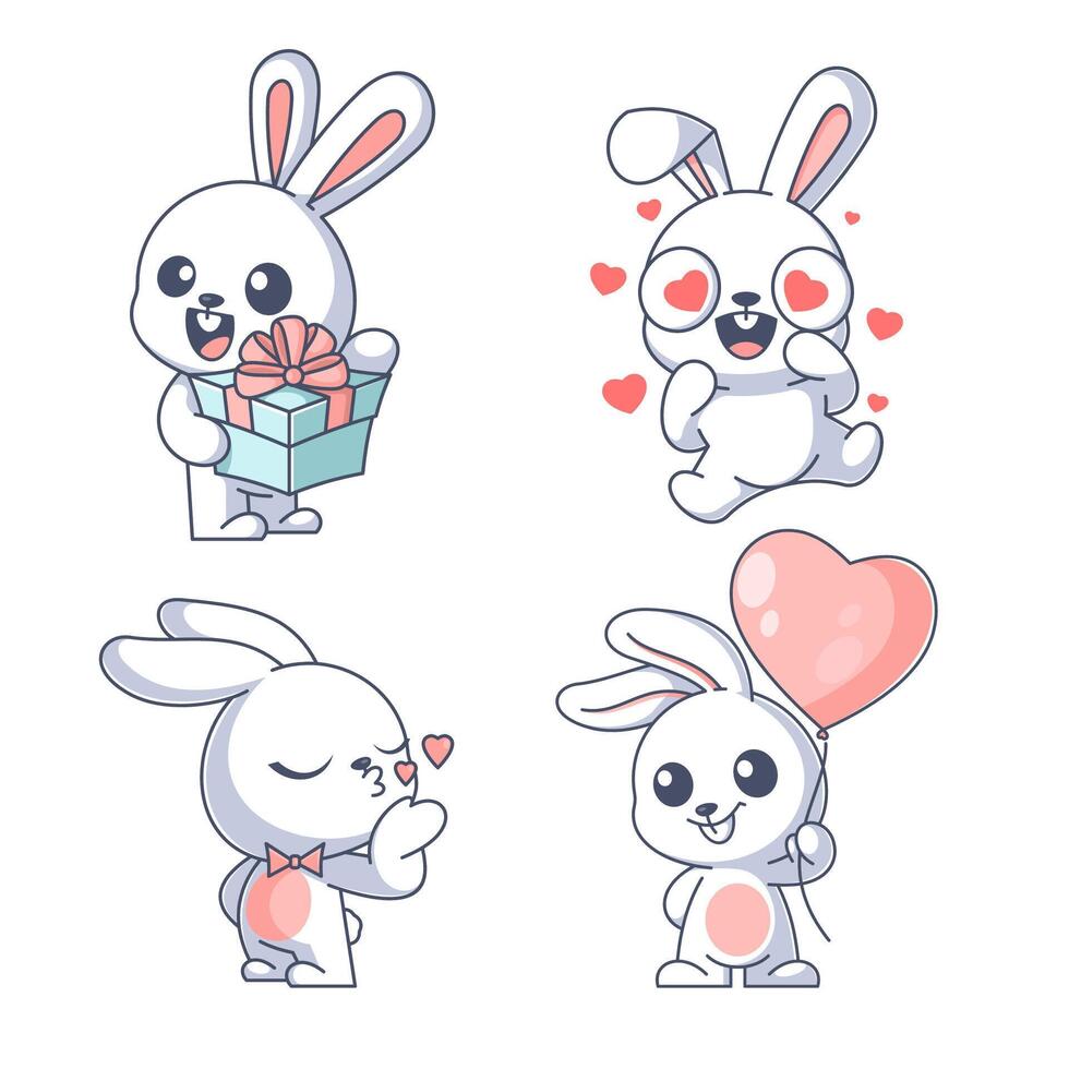 fofa coelhos dentro amor, desenho animado estilo conjunto vetor