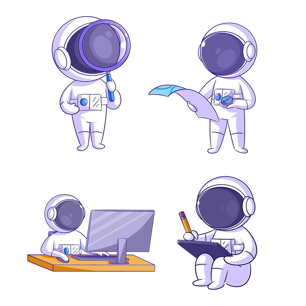 fofa astronauta olhando para algo, desenho animado estilo conjunto vetor