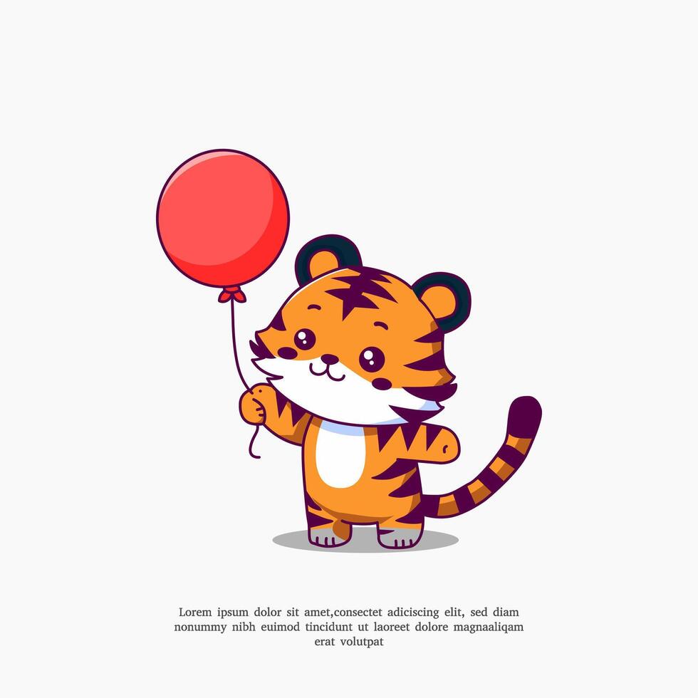 ilustração do uma fofa tigre em pé e segurando uma balão vetor