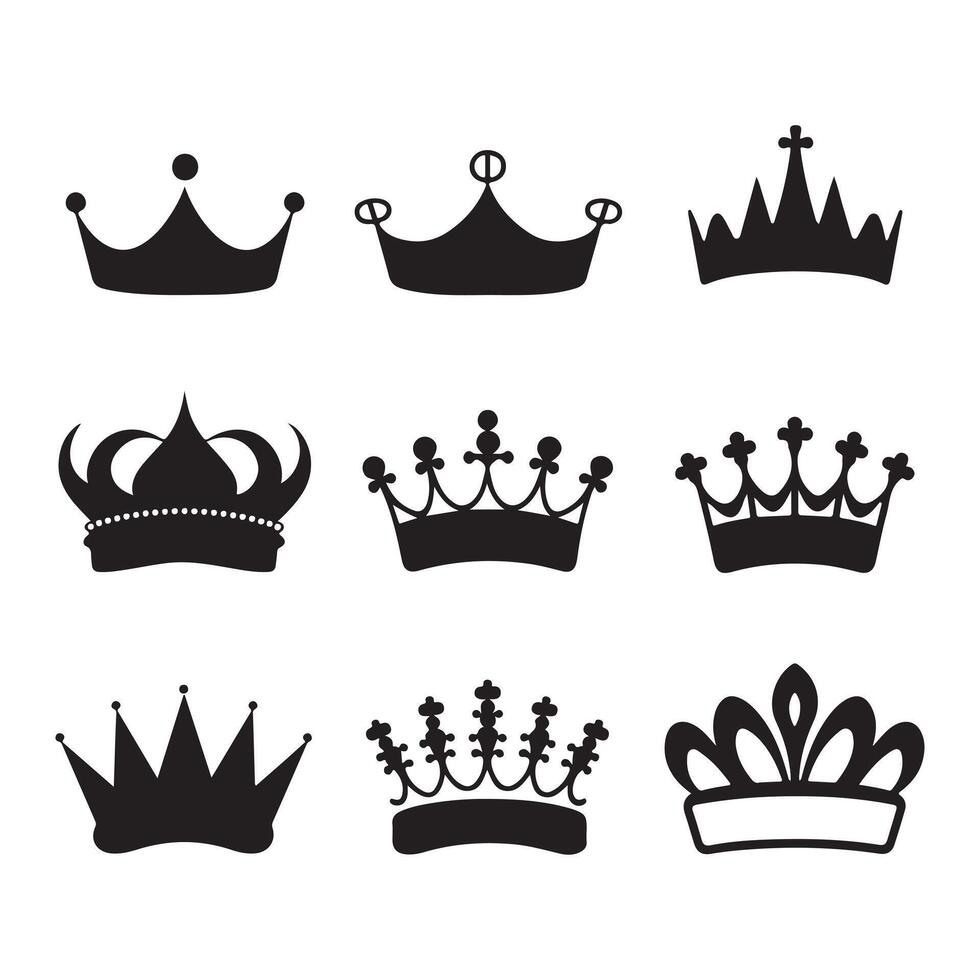 uma Preto silhueta rainha coroa conjunto vetor