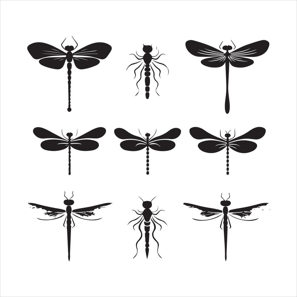 uma Preto silhueta libélula conjunto vetor