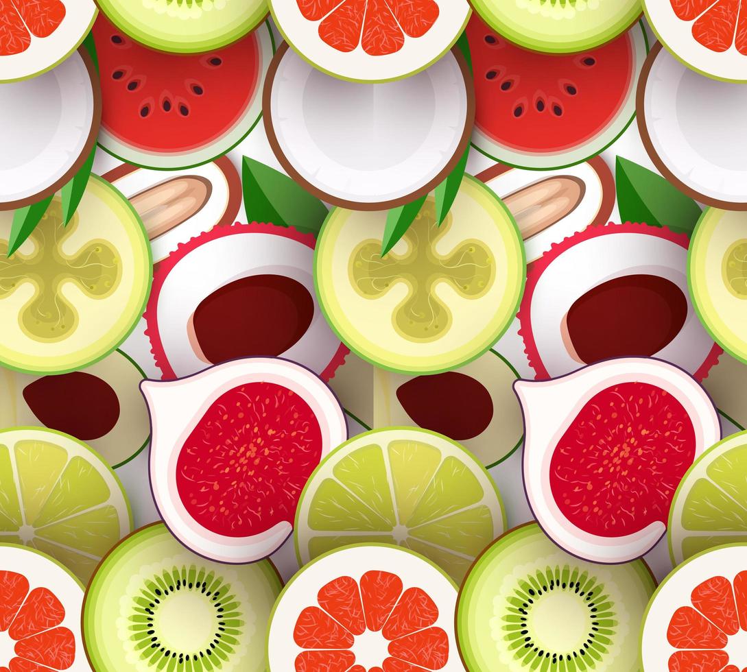 textura perfeita de frutas. padrão com pedaços de frutas. textura para embalagem e plano de fundo. cenário brilhante repetível. ilustração vetorial vetor