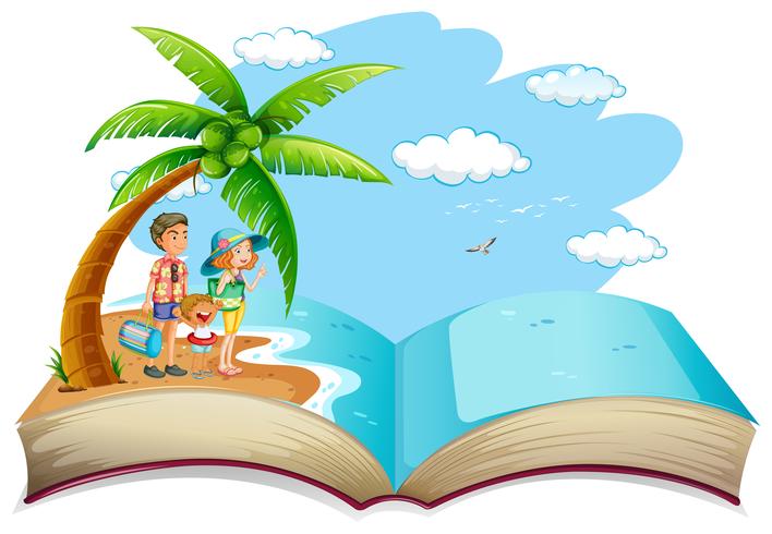 Abra as férias de verão da família do livro vetor
