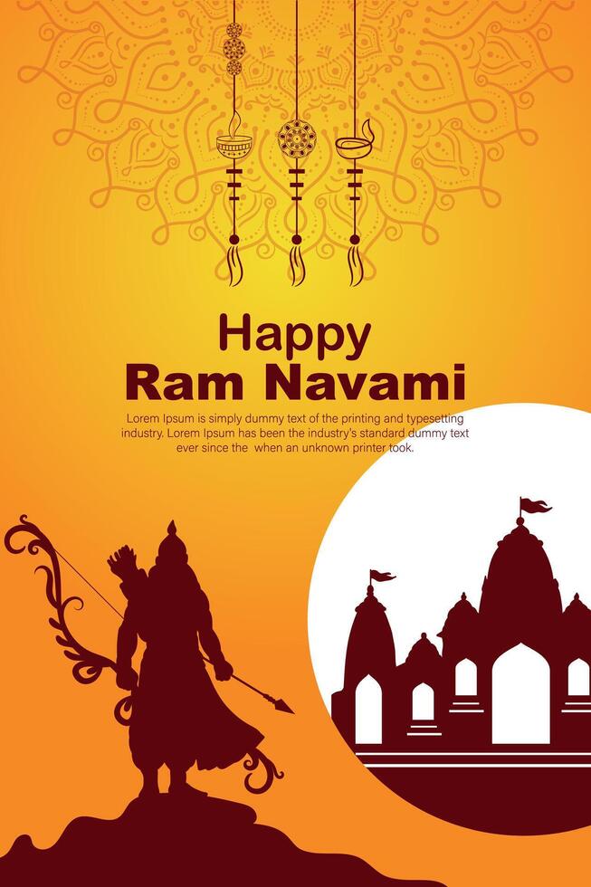 feliz RAM navami cultural bandeira hindu festival vertical postar desejos celebração cartão RAM navami celebração fundo RAM navami saudações amarelo bege fundo indiano hinduísmo festival vetor