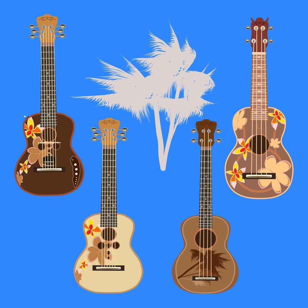 ukulele havaiano guitarras conjunto vetor