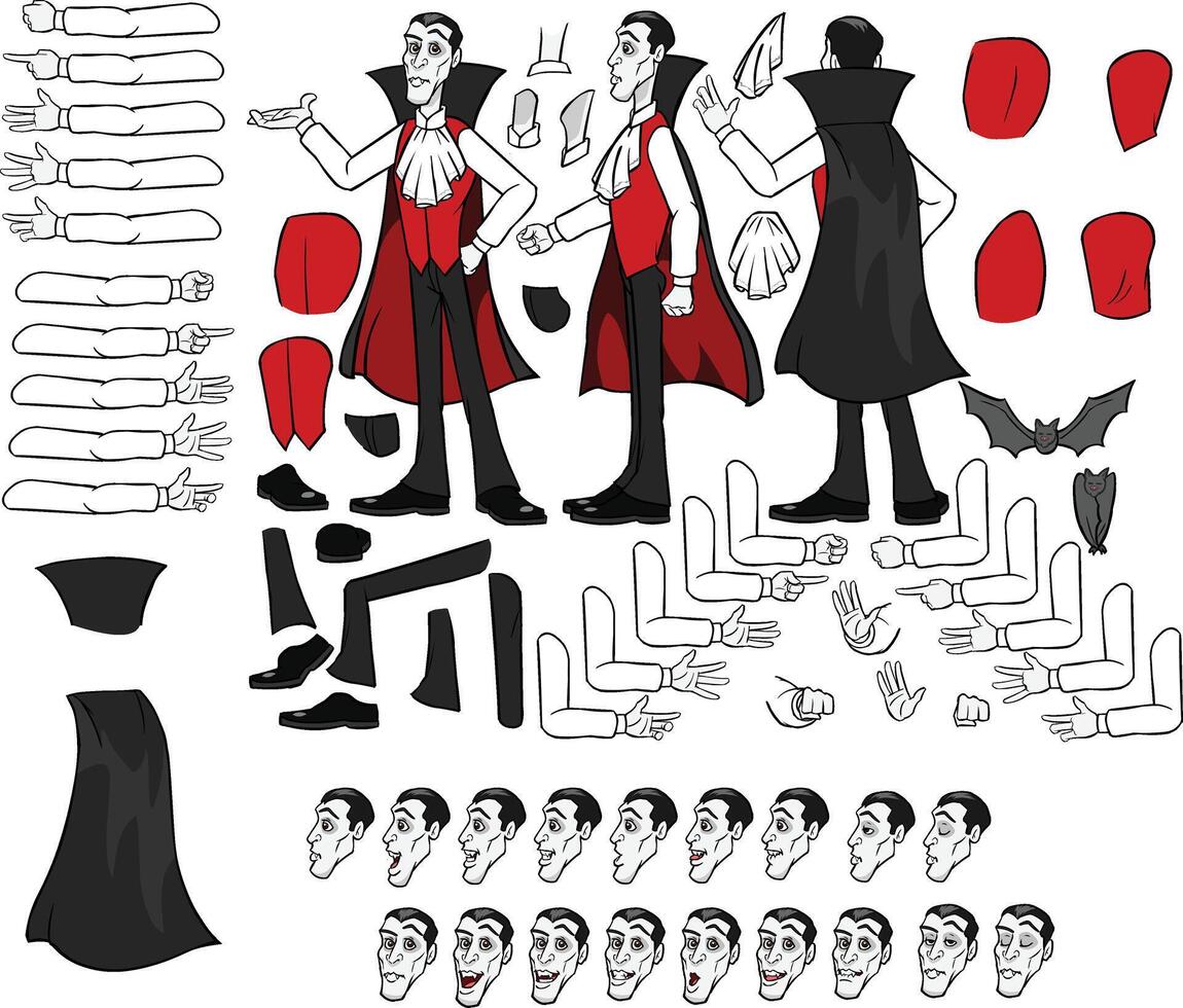 vetor Drácula dia das Bruxas personagens com múltiplo poses