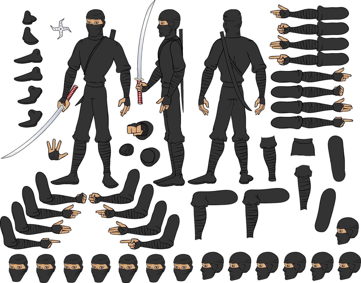 vetor ninja com múltiplo poses