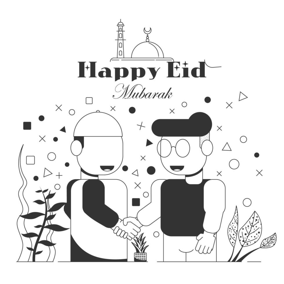 feliz eid Mubarak modelo dentro Preto e branco estilo vetor