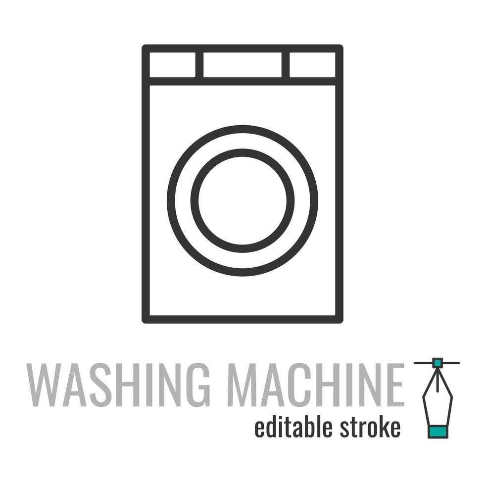 lavando máquina linha ícone. lavar macine símbolo. pano lavando pictograma. lavanderia, lavanderia, lavando utensílio placa. vetor gráficos ilustração eps 10. editável acidente vascular encefálico