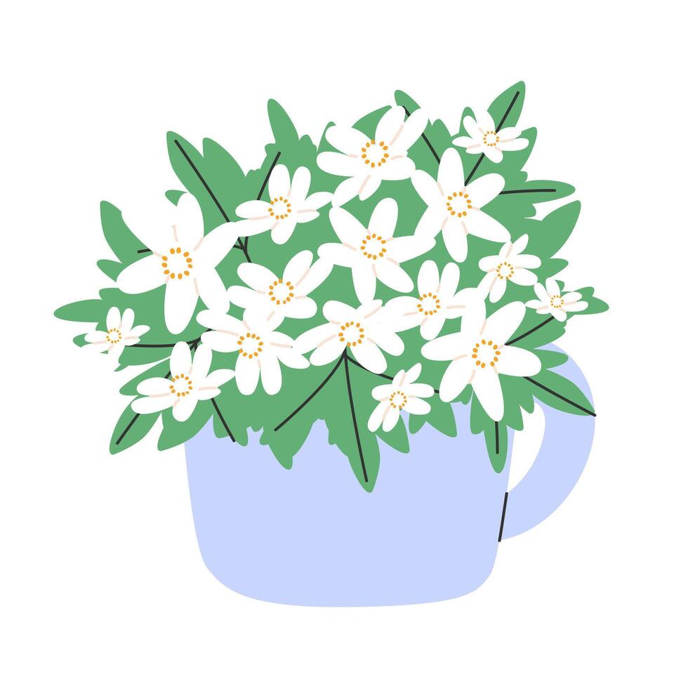 ramalhete do snowdrops dentro uma caneca vaso. à moda desenhado à mão Primavera marcha flores.para projeto, decoração e impressão. vetor ilustração eps10