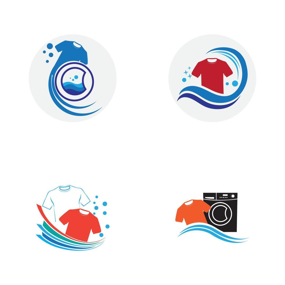 conjunto do logotipo e símbolo Projeto lavanderia ícone lavando máquina com bolhas para o negócio roupas lavar limpa moderno modelo vetor