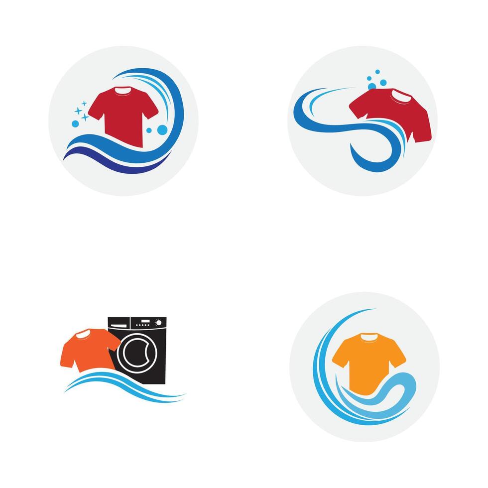 conjunto do logotipo e símbolo Projeto lavanderia ícone lavando máquina com bolhas para o negócio roupas lavar limpa moderno modelo vetor
