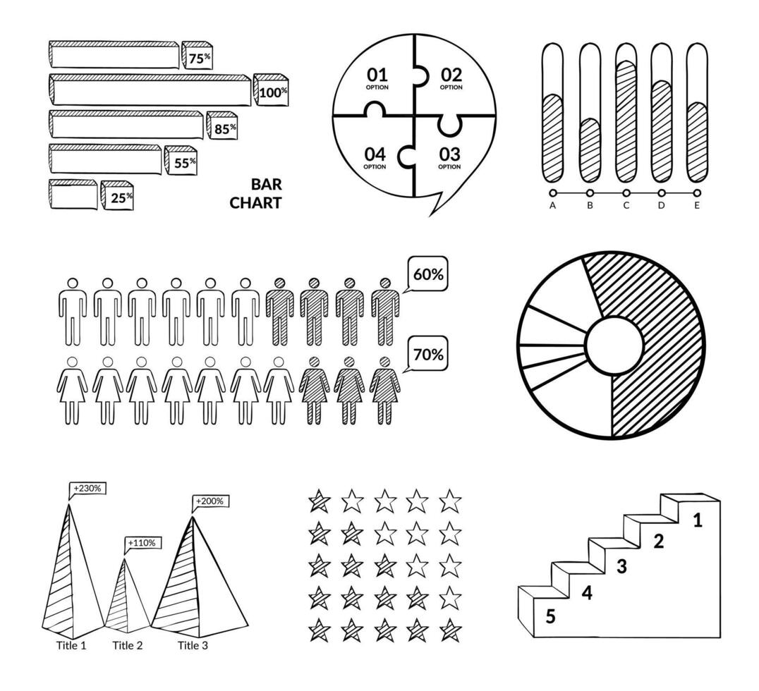 conjuntos do diagramas e infográficos elementos. vetor conjunto do delineado ilustração.