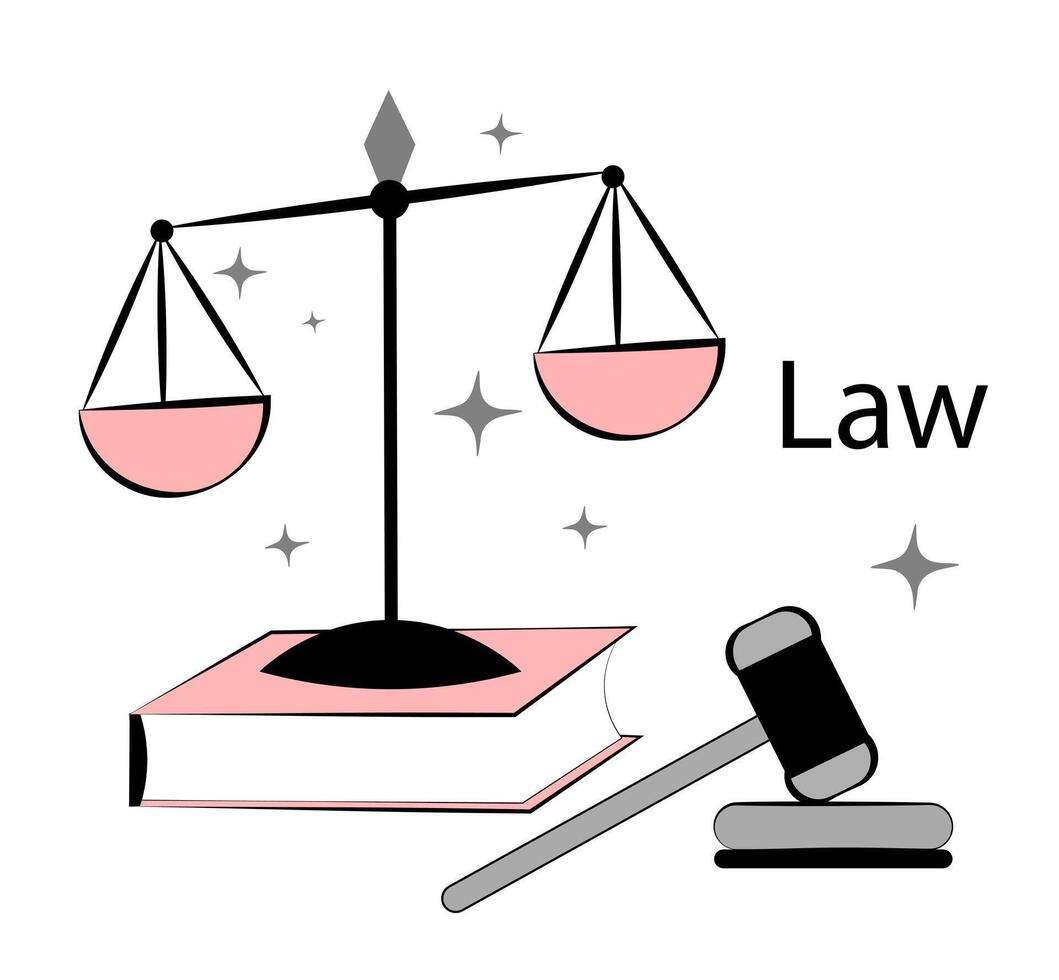 lei. justiça e jurisprudência. doodle. vetor ilustração