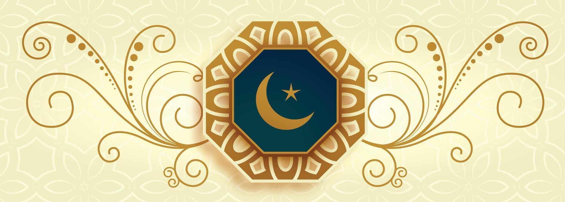 islâmico bandeira com ornamental desenhos e lua Estrela vetor