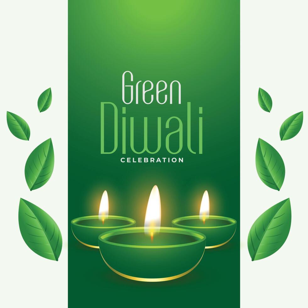 brilhando diya e folhas Projeto para eco amigáveis diwali celebração vetor