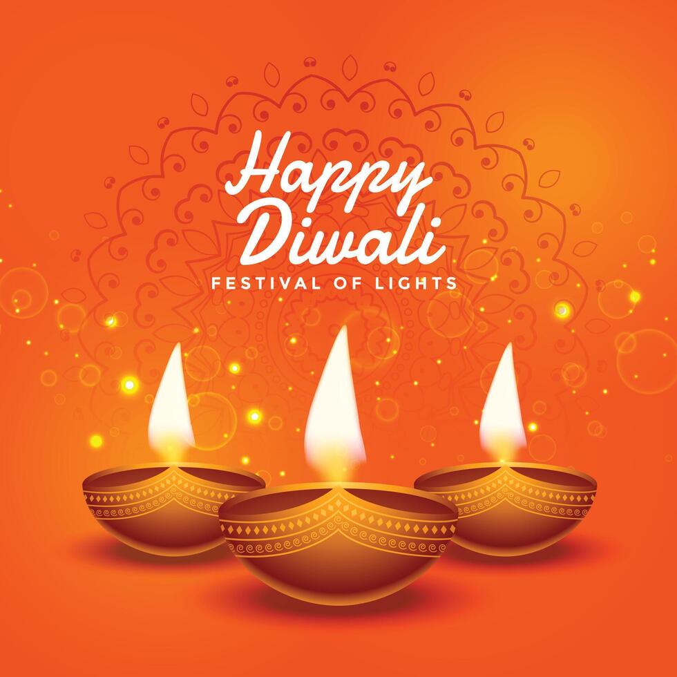 tradicional feliz diwali festival cartão com diya Projeto vetor