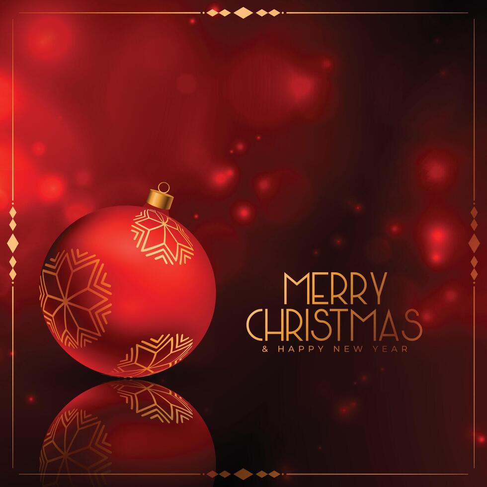alegre Natal vermelho brilhante cumprimento cartão com bola decoração vetor