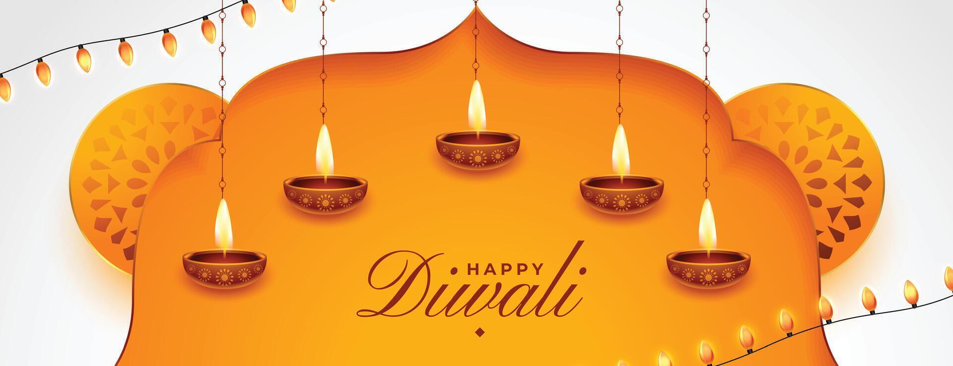 decorativo diwali festival bandeira com lanterna e brilhando diya vetor