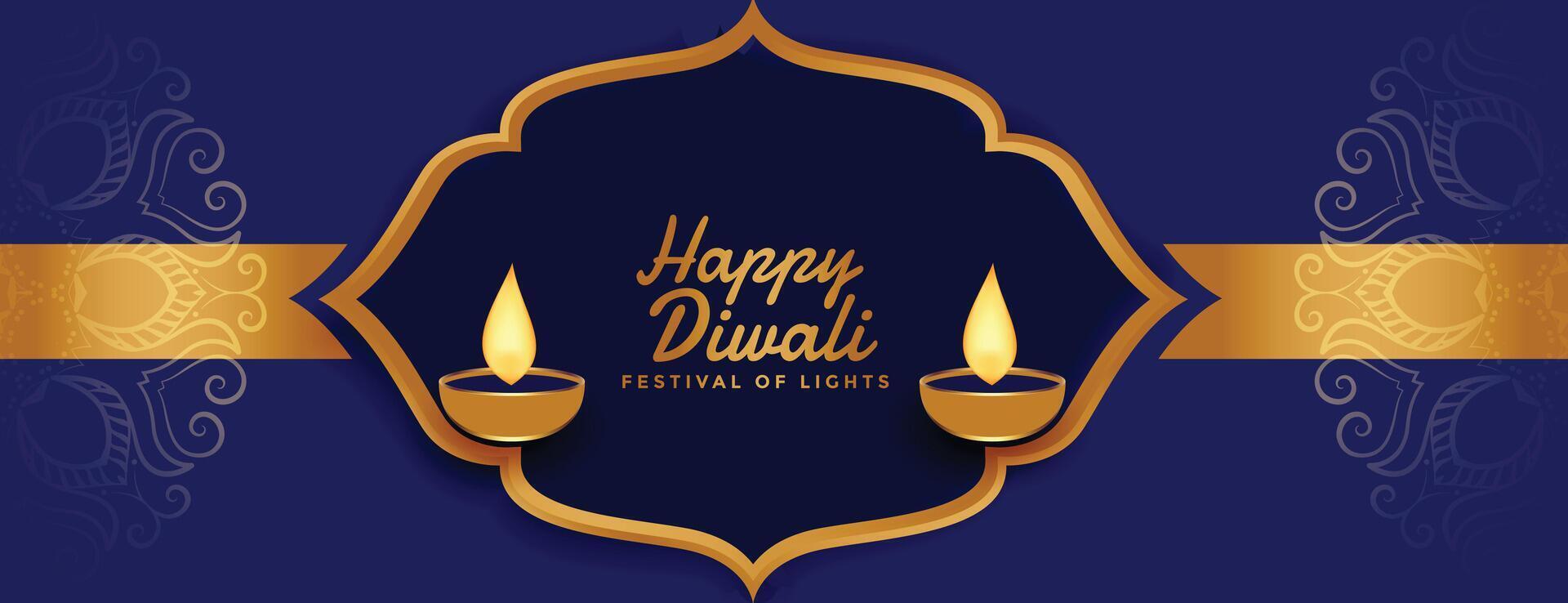 feliz diwali dourado bandeira dentro indiano estilo decoração vetor
