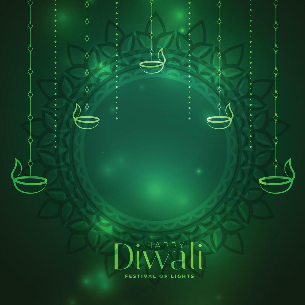 brilhante verde diwali festival decorativo cartão Projeto vetor