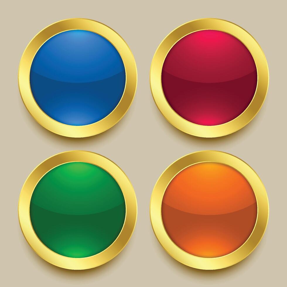 Prêmio brilhante dourado botões dentro diferente cores vetor