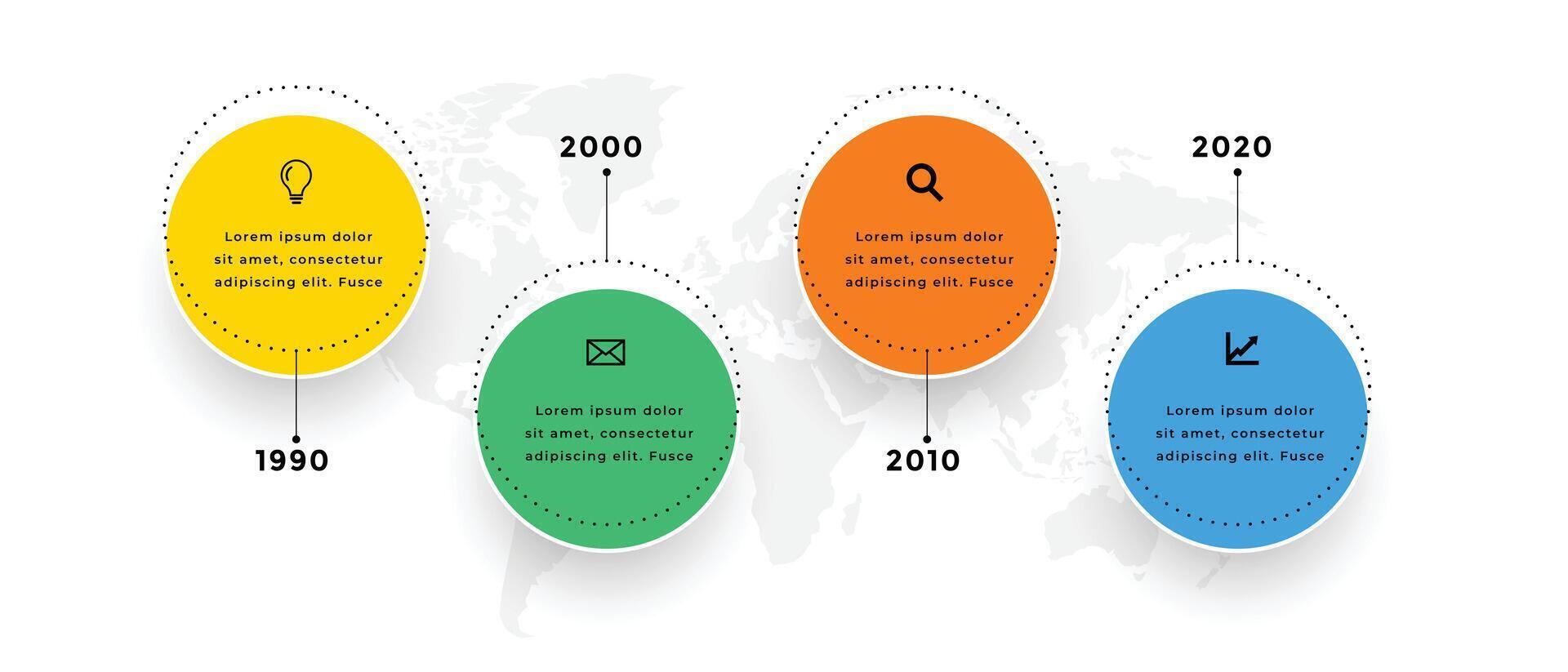 quatro passos circular Linha do tempo infográfico modelo Projeto vetor