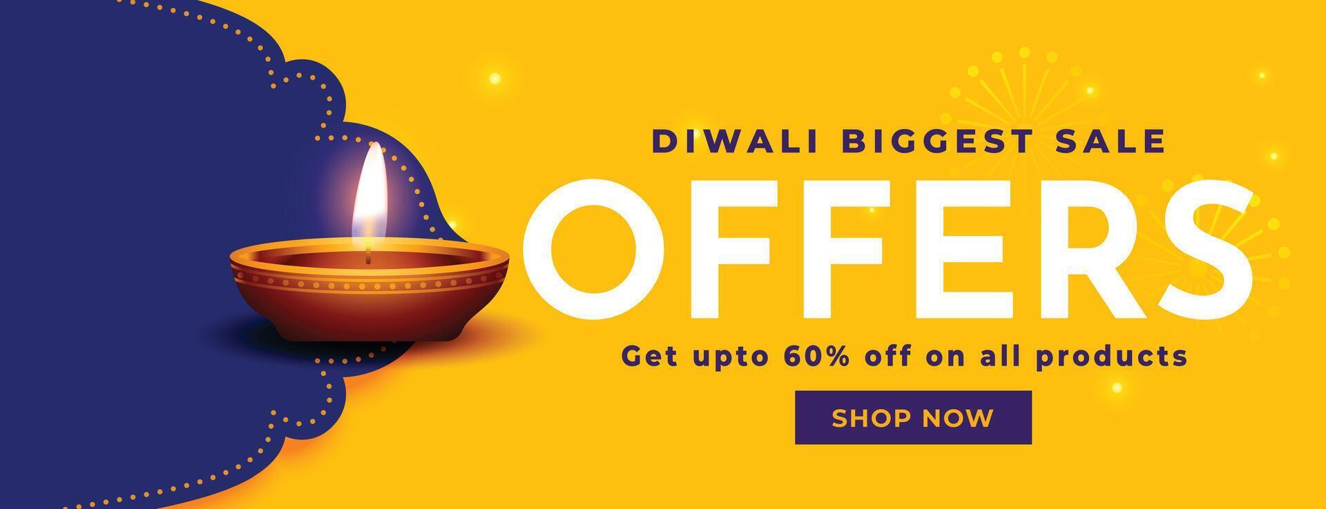 indiano festival diwali venda e oferta bandeira com realista diya vetor